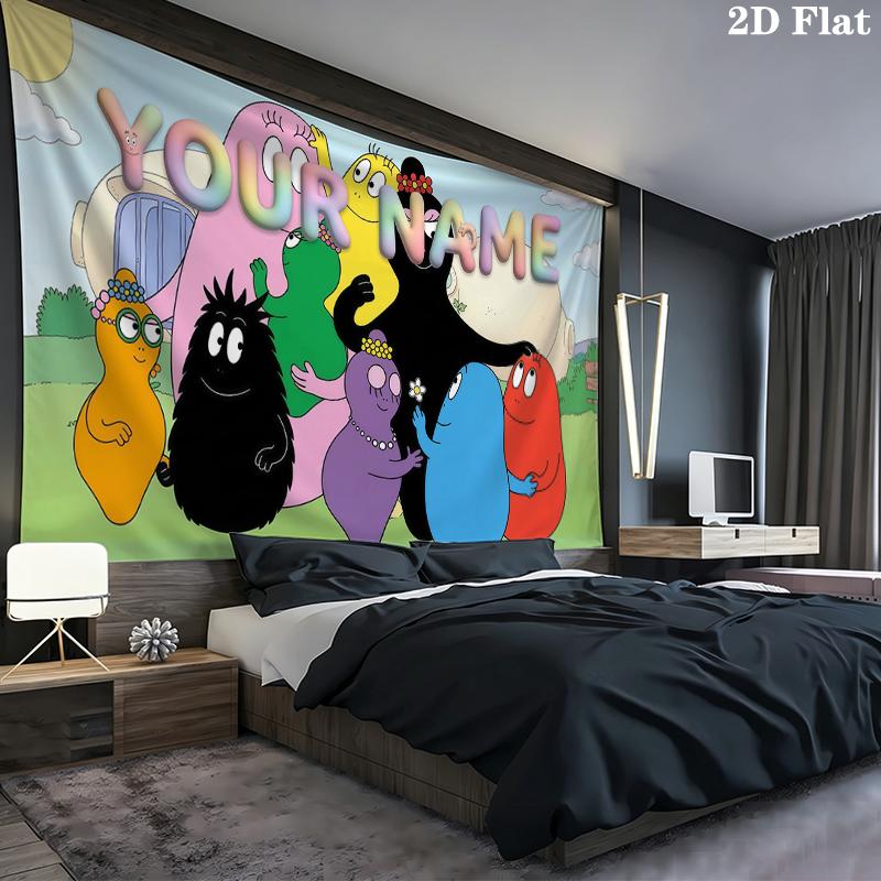 Custom Name,Barbapapa Wall tapestry, aesthetic printed fabric blanket, suitable for bedroom, living room, and home decor.