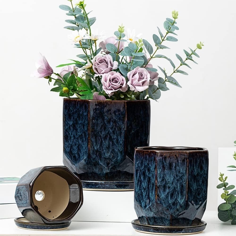 Peacock Blue Ceramic Flower Pot Chinese Style Planter Pot Succulent Plant Pot Home Decoration Gift Indoor Home House Flower Succulent Cactus Herb