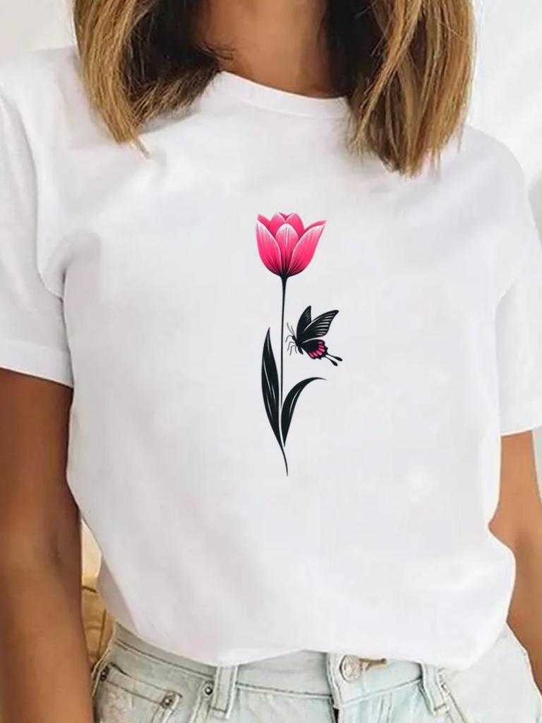 Nature Tshirt Butterfly Flowers Womens Tshirt Watercolor Print Tshirt Oversize Casual Tshirt Nature Lover Daily Streetwear