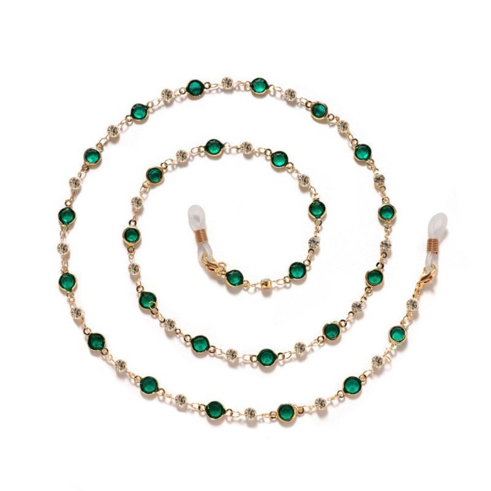 

Zircon Colorful Crystal Glasses Chain Rhinestone Anti-Lost Eyeglass Holder Necklace Beads Neck Strap Eyeglass Lanyard зелений