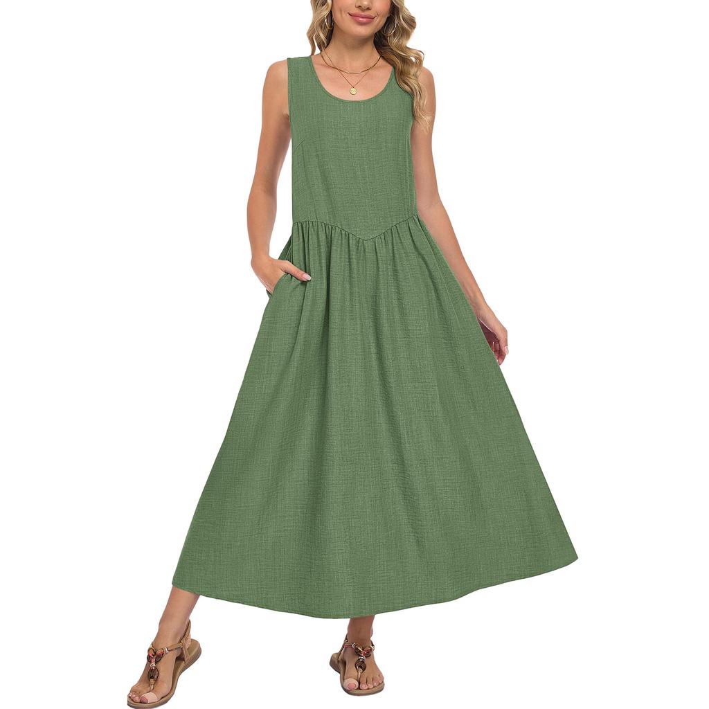 Damska Kolorowa Bezrękawnikowa Dopasowana Modna Długa Sukienka