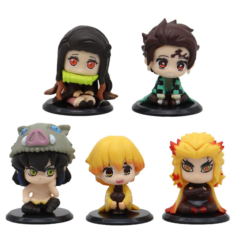 Anime Q Version Demon Slayer Sitting Ghost Doll Tanjiro Nidouzi Inosuke Zenizu Figure Action Figure Movie Model Toys Doll