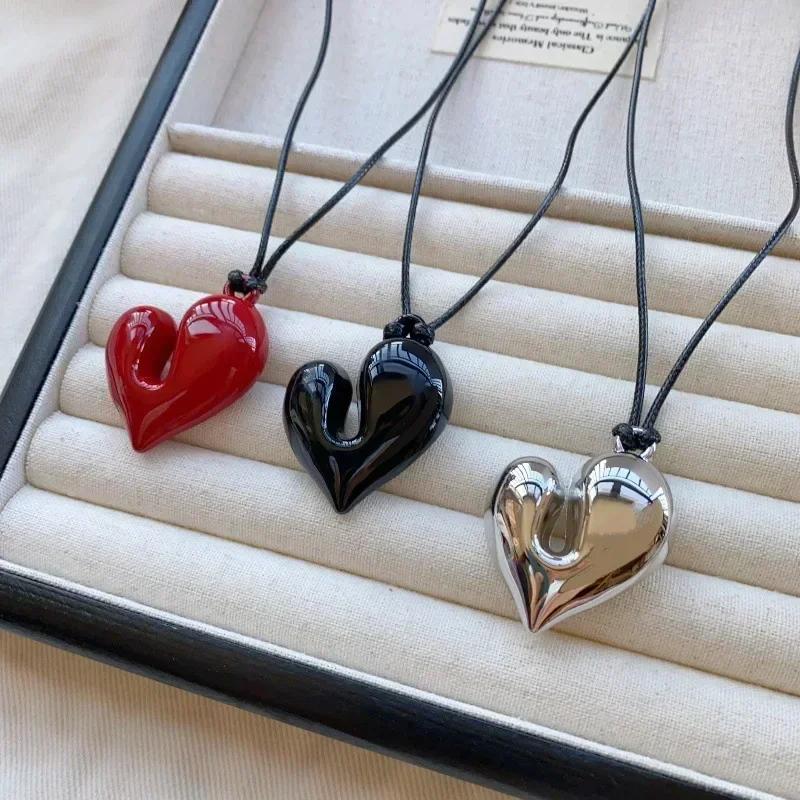 Collana con Ciondolo a Forma di Cuore LATS per Donna Uomo 85CM Catena per Maglione Estraibile Regolabile Accessorio Gioiello di Moda Regalo
