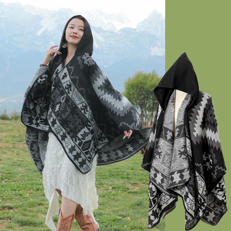 New Fashion Autumn Winter Retro Boho Plaid Print Scarf Women Layers Poncho Warm Scarve Capa Para Mujer Pashmina Cloak Wrap Shawl