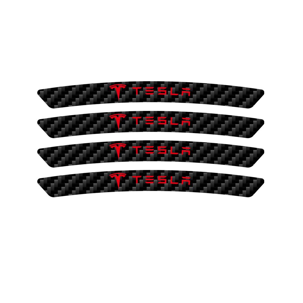 

4Pc Car Badges Carbon Fiber Wheel Rims Stickers Auto Emblem Decal For Tesla Model 3 Model S X Model Y Roadster SpaceX Cybertruck