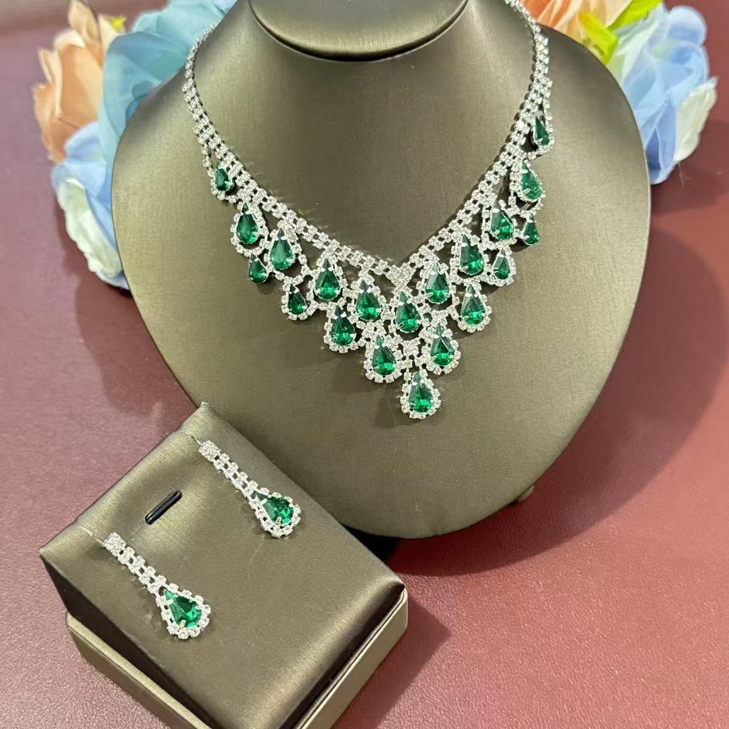 Rhinestone Water Drop Tassel Necklace Set, Heavy Clavicle Chain Retro Versatile Dress Accessories