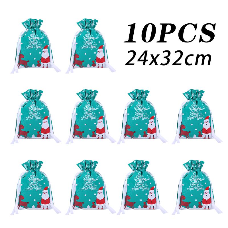 10pcs  Christmas Drawstring Gift Bag Party Children Kid Candy Gift Bag Aluminum Foil Box Happy New Year Xmas Eve 2025