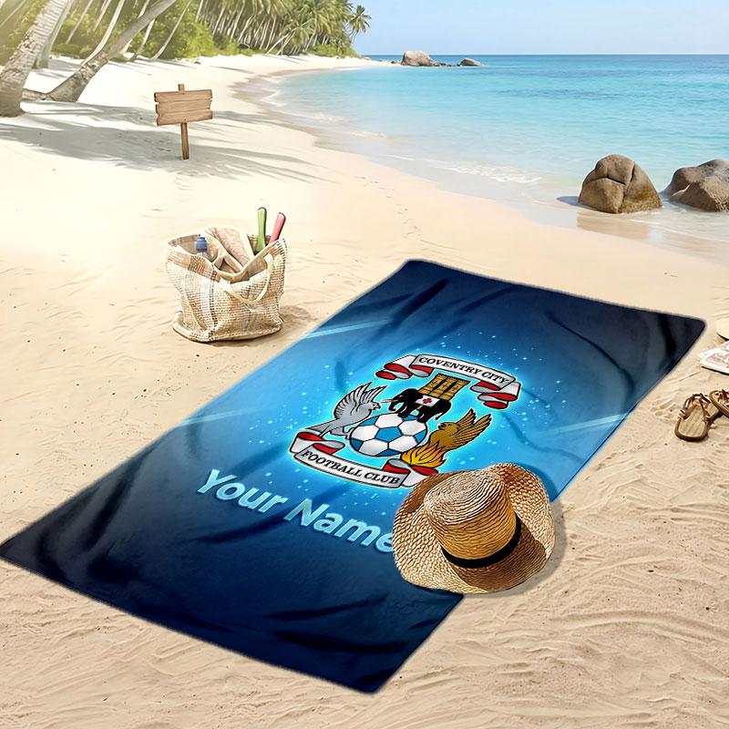 Coventry City FC Personalized Printed Beach Towel Soccer Logo Support Custom Name Text Absorbent Towel For Sport Travel Special Gift