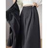 Women's Gray Wool High-Waist Wide-Leg Cropped Pants - Loose Fit, Slimming, Pear Shape, Casual Wear for Spring and Autumn