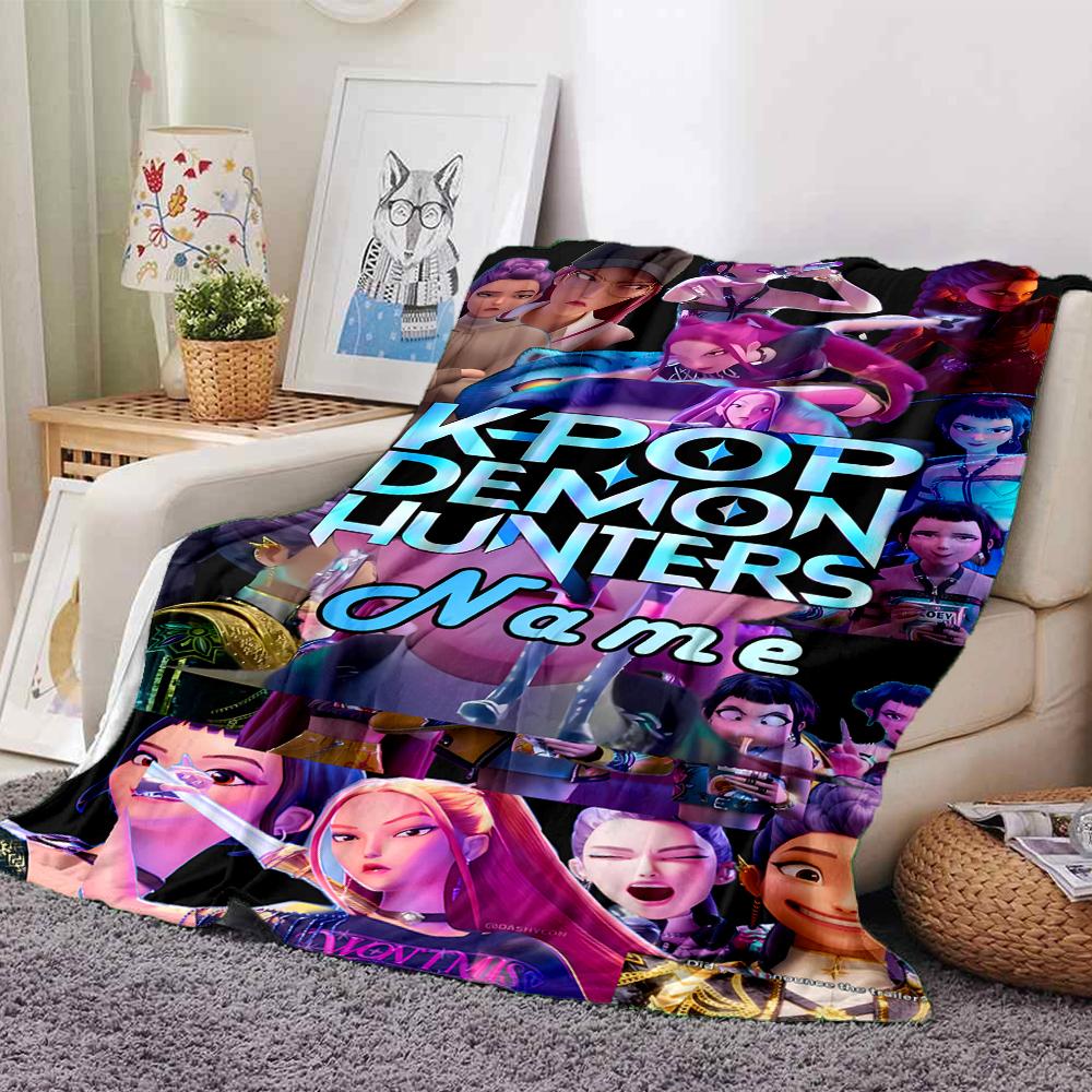 Customiz Name Personality Kpop Demon Hunters Blanket Soft &Warm Sofa Office Bed Travel Lunch Break Blanket, Gift Suitable All Seasons