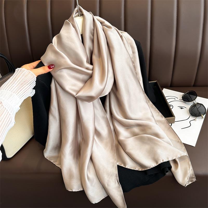 Plain Solid Basic Design 100% Silk Feeling Scarf for Women 180x90cm Shawl Wrap Luxury Female Hijab Headband Foulard Beach Stoles
