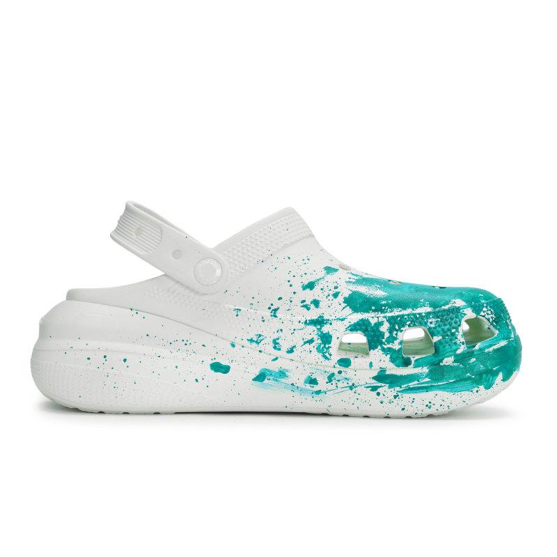 Crocs Crush Clog 811 Manufacture Forge Live Special Shoe Box Distressed Fluid Splash Ink Personality Hole Shoes Unisex White Tiffany