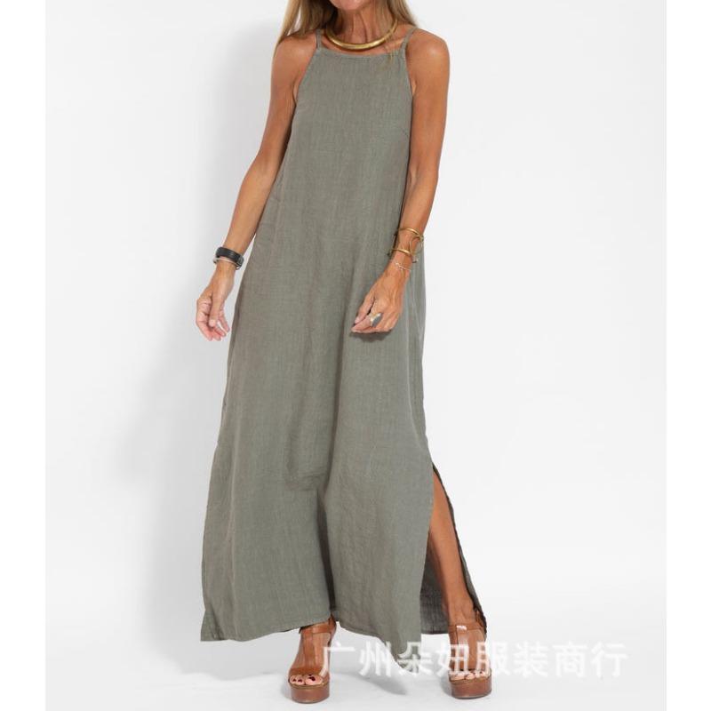 YYFS Dámská móda Léto Jaro Jednobarevný potisk Podvazky bez rukávů Ležérní šaty s volným pasem