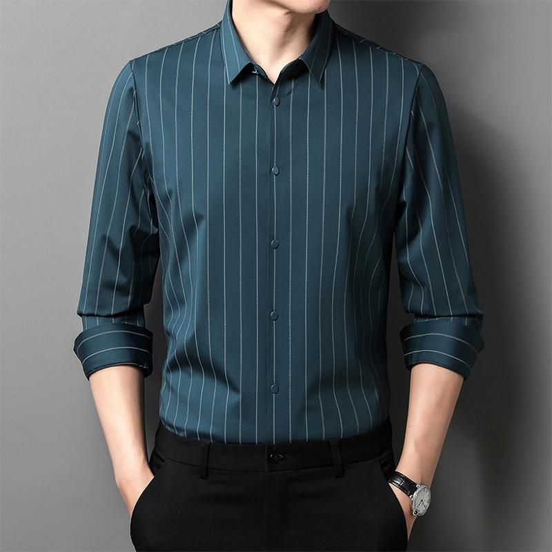 Elegant Classic Design Slightly Stretch Button Up Shirt, Men's Clothes Iron-Free Long Sleeve Dress Shirts For Spring Fall Winter