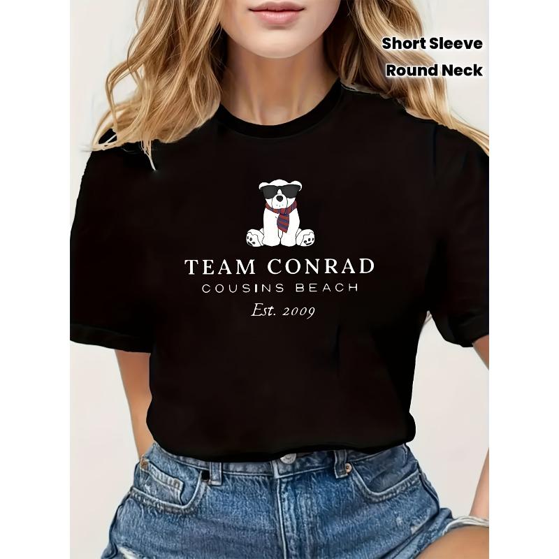 Women s Black Conrad Team & Cute Dog Print T-Shirt - Soft Breathable Short Sleeve Round Neck Top with Conrad Logo Design, S чёрный