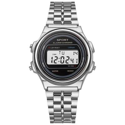 Reloj Digital Redondo con Correa de Acero Para Estudiantes: , Elegante y Multifuncional