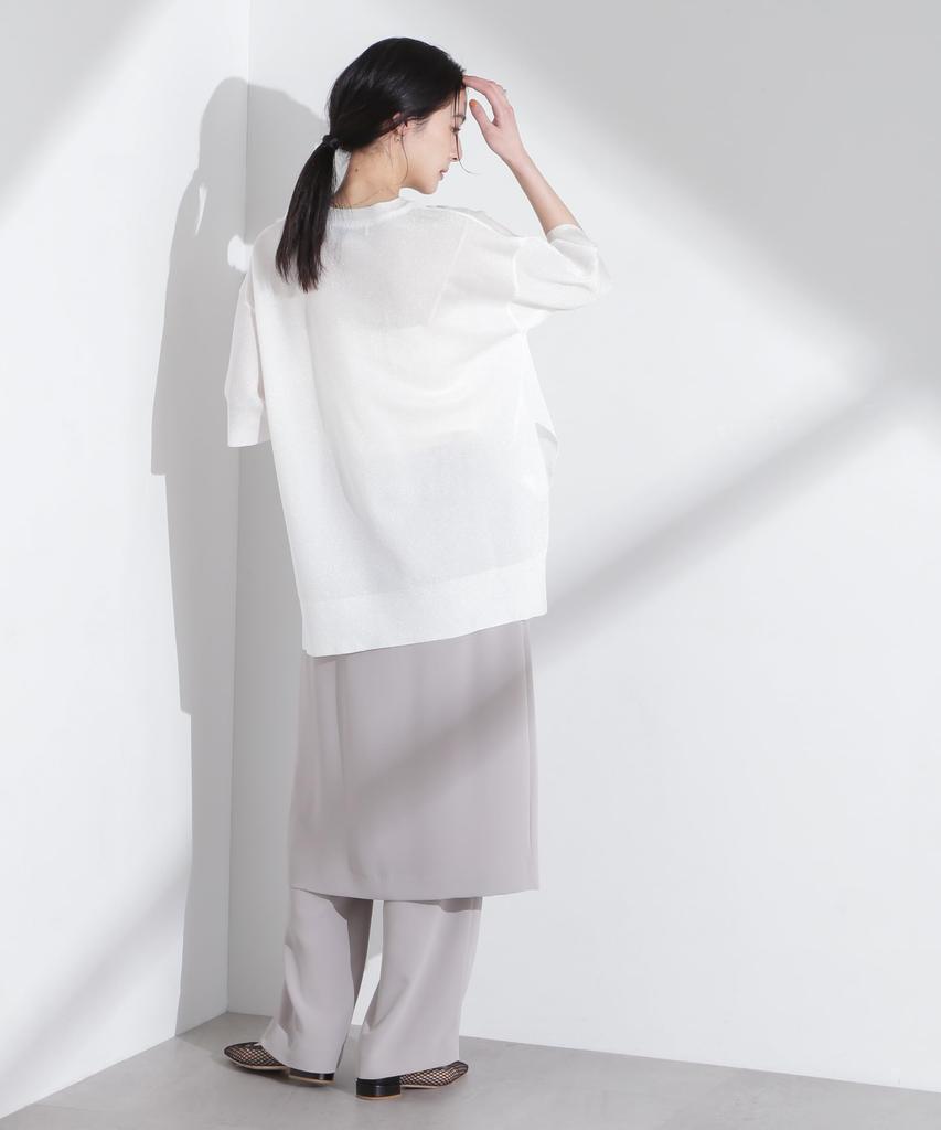 Nano Universe Aurora Sheer Smooth Knit F Lamé T-Shirt, Women's, 030, White, 669-5122312