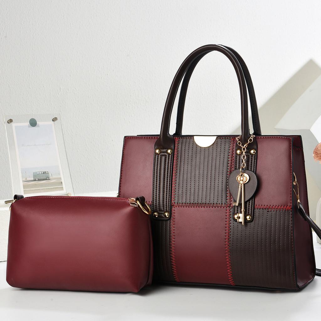 Pu Large Tote Bag For Women With Contrasting Color Blocking And Inner Pockets For Daily Use