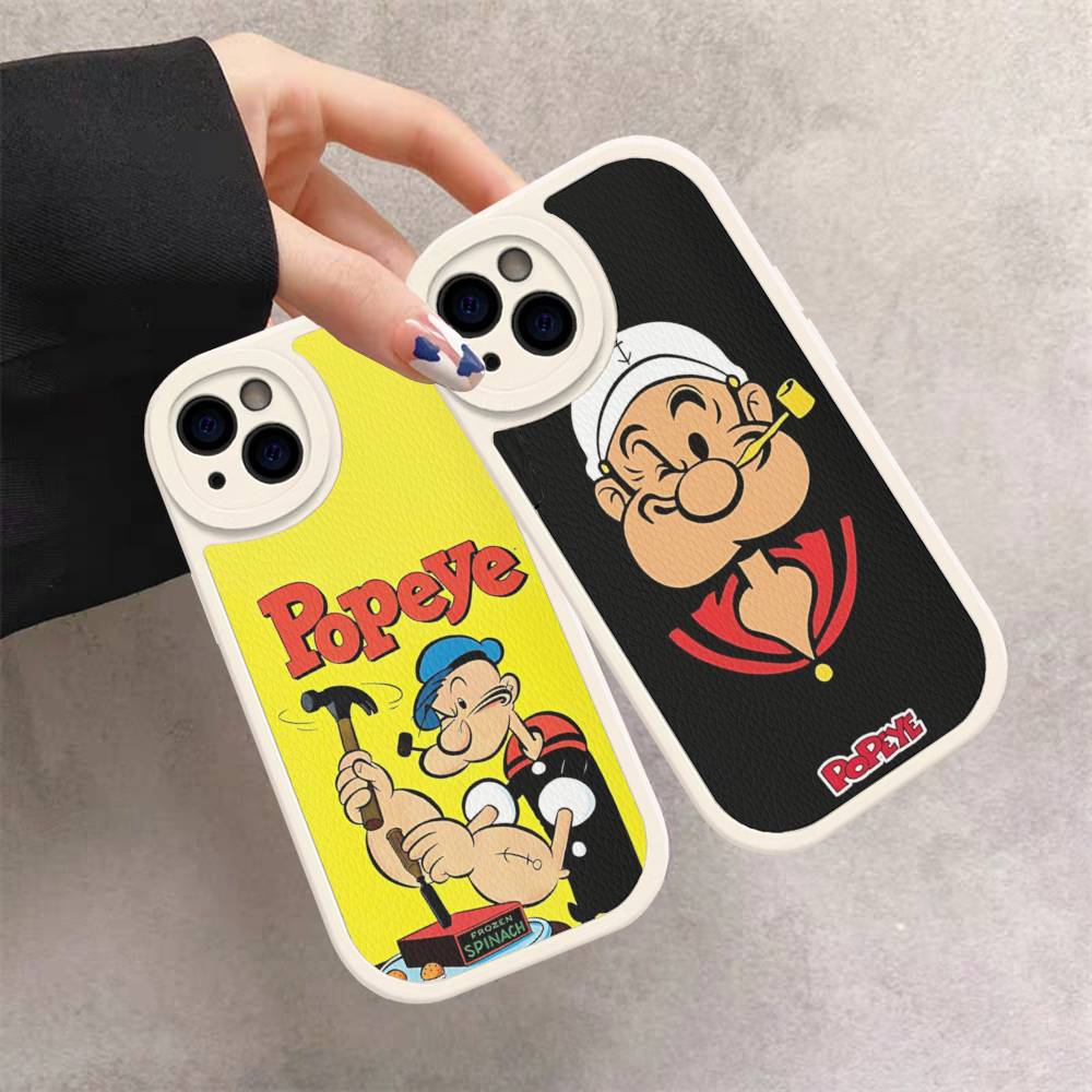 Cartoon Animation P-PopeyeS Retro Phone Case For IPhone 16 15 14 11 12 13 Pro Max Plus Back Leather Shell