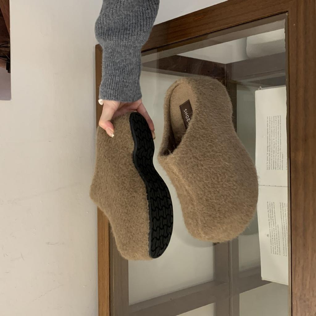 2025 Autumn and Winter New Round Head Thick Bottom Outer Wear Mao Mao Waterproof Table Bag Head Half Drag Women's Home Wear Boken 7cm