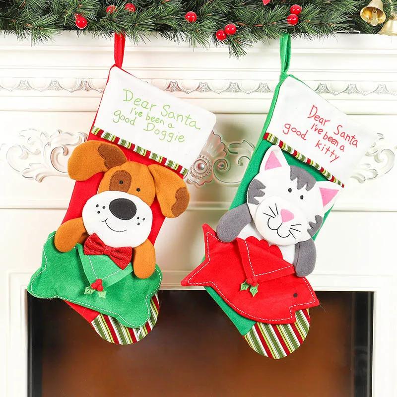 Cute Christmas Stockings Socks Fireplace Hanging Stockings Plush Personalized Home Party Decoration with Snowman Santa Elk Bear
