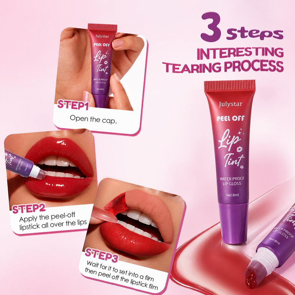 Julystar Peel Off Lip Tint Matte Waterproof Lip Tattoo Stain Long Lasting Tear Off Liquid Lipstick Eye-catching Lip Makeup