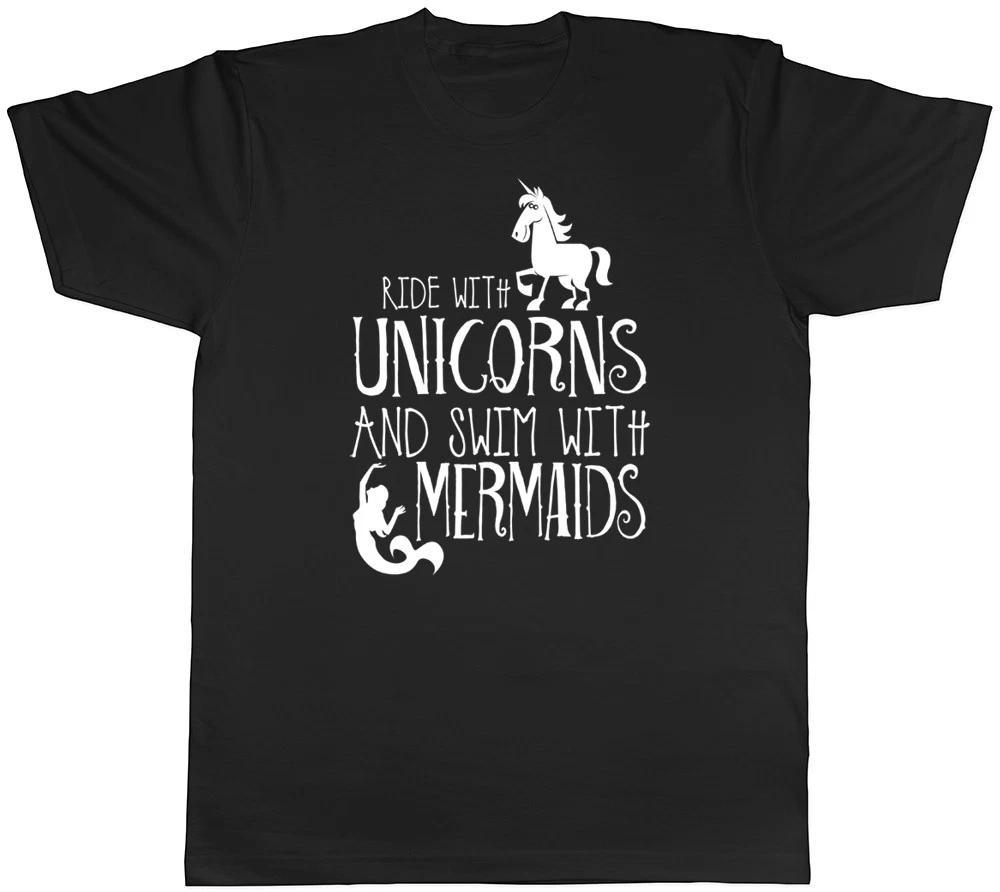Ride with Unicorns & Swim with Mermaids Ladies Womens Unisex T-Shirt L