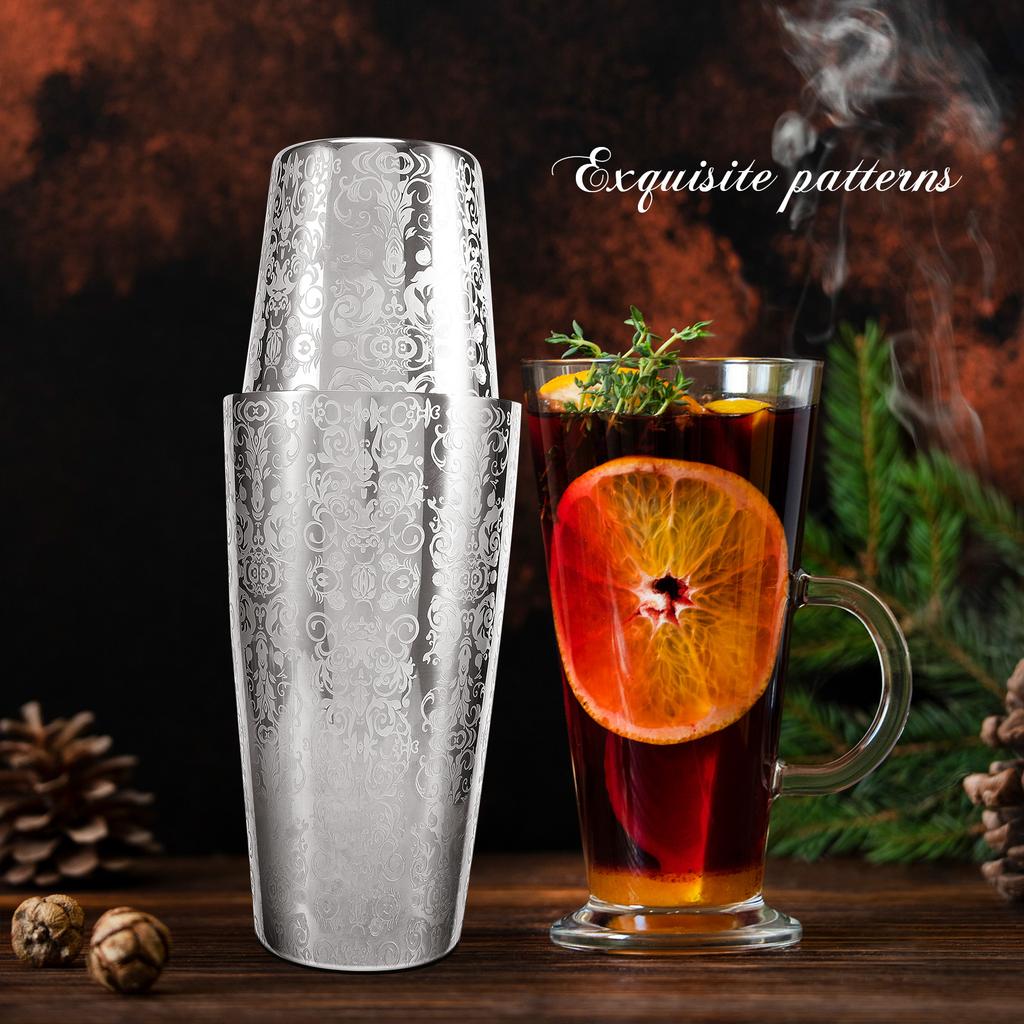 M-Modern-Cocktail Shaker Boston Shaker 304 Stainless Steel Barra De Ferramentas Creative Engraving Design Boston Cocktail Shaker