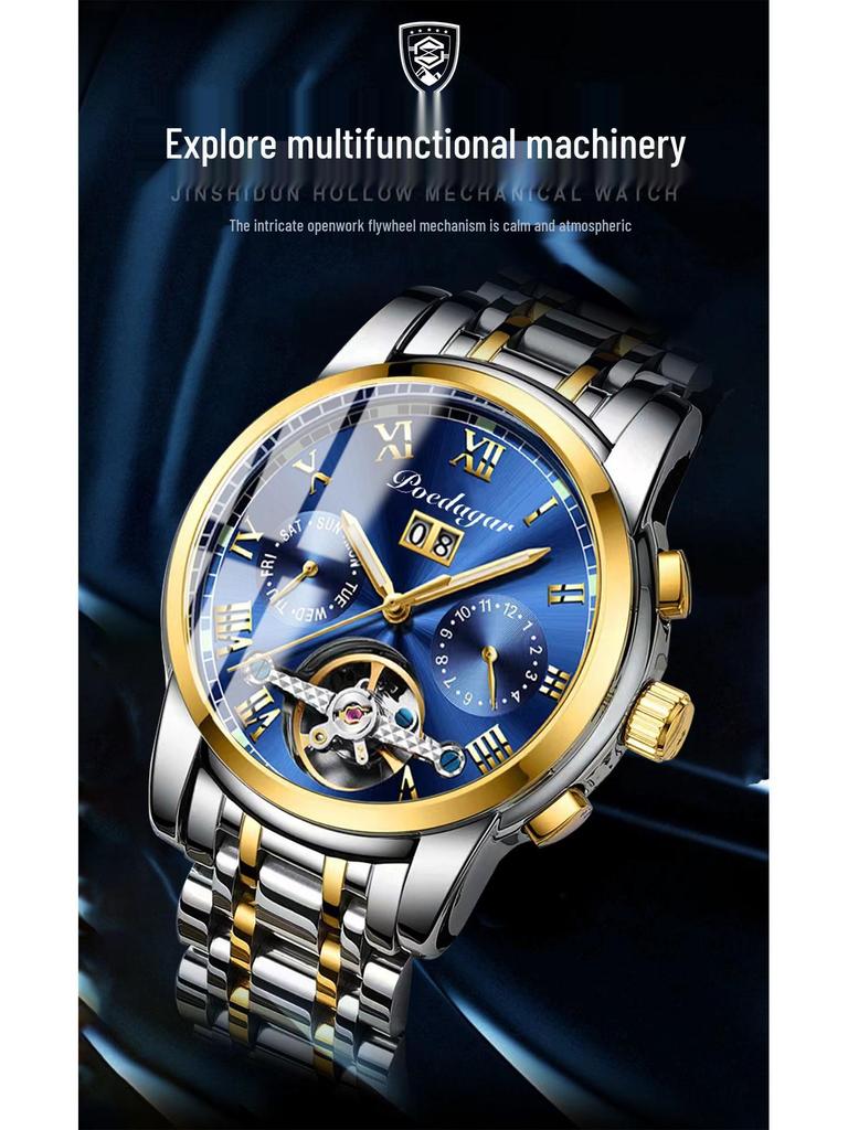 TikTok Trending Men's Automatic Waterproof Stainless Steel Luminous Skeleton Watch