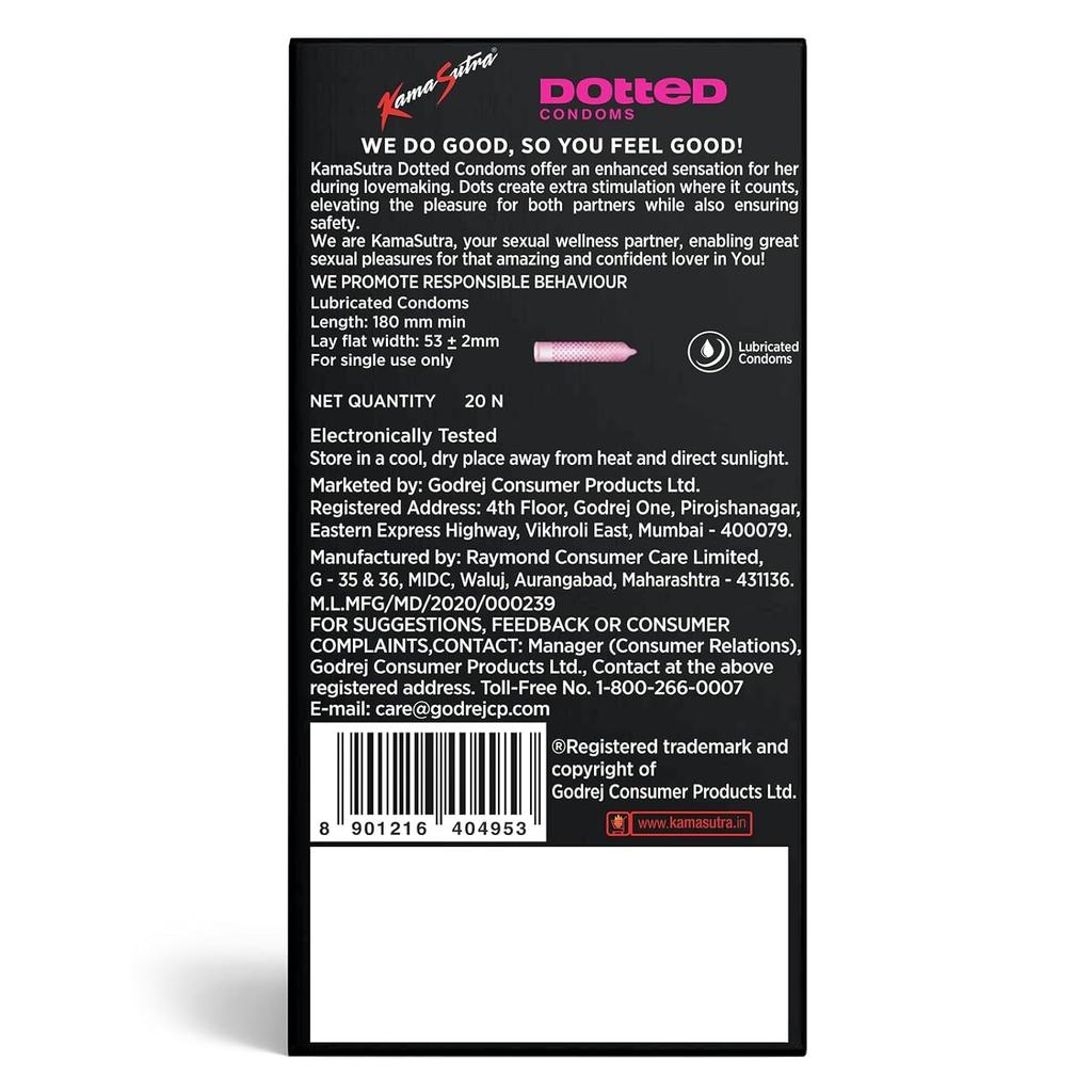 KamaSutra 40 PCS combo Dotted Latex Premium Condoms for Men Extra Delay Time Pleasure (Pack of 2x20)