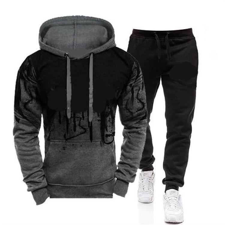 Men's 2020 Ink Splash Print Hooded Fleece Sweatshirt Set
