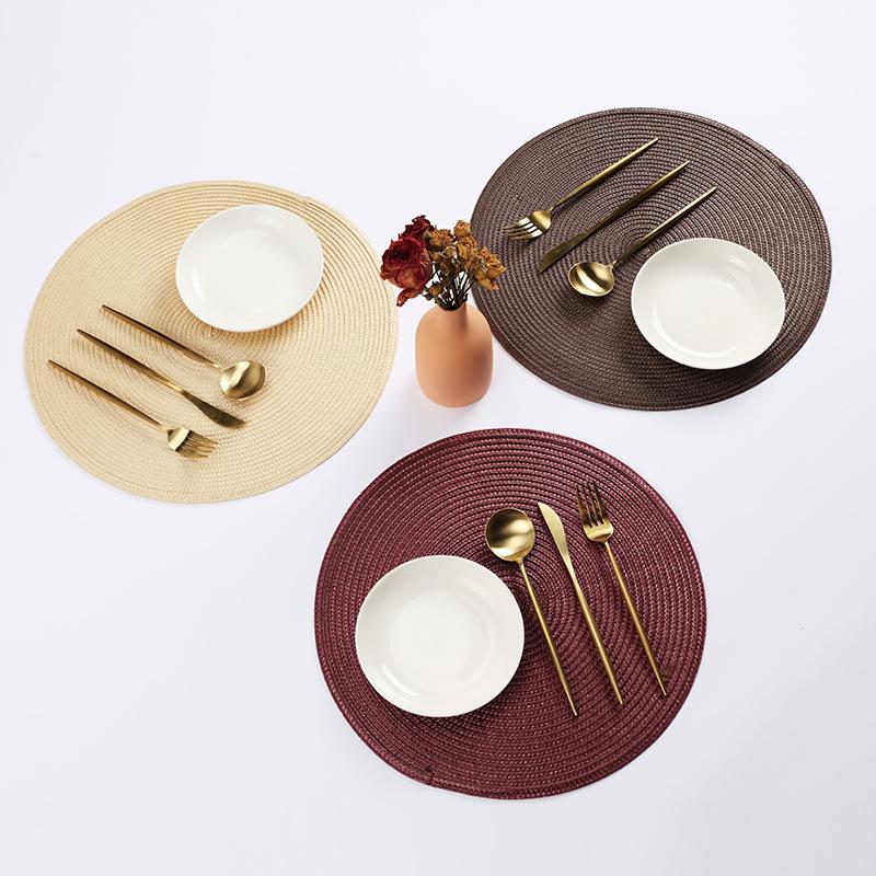 1pc American Style Home Placemat Handmade PP Woven Coffee Dining Table Decoration Mat Diameter 38cm Thermal Insulation Pad