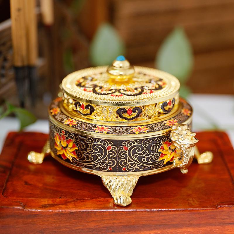 Antique-Style Enamel Lotus Sandalwood Incense Burner for Aromatherapy and Buddhist Ceremonies