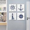 Nautical Nursery Wall Art Oil Painting Navy Canvas Painting Mediterranean Boy Room Home Decoration Anchor Compass Lighthouse