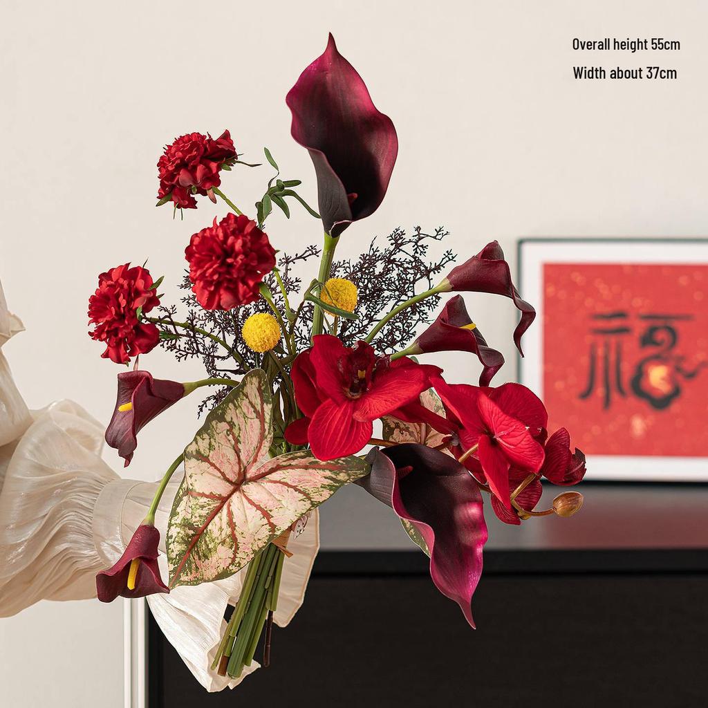 Spring Festival Red Fruit Faux Flower Arrangement for New Year, Wedding, Living Room, or Dining Table Décor