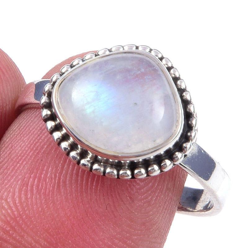 

Natural Rainbow Moonstone Gemstone Handmade 925 Solid Silver Ring Size 9 S4O03