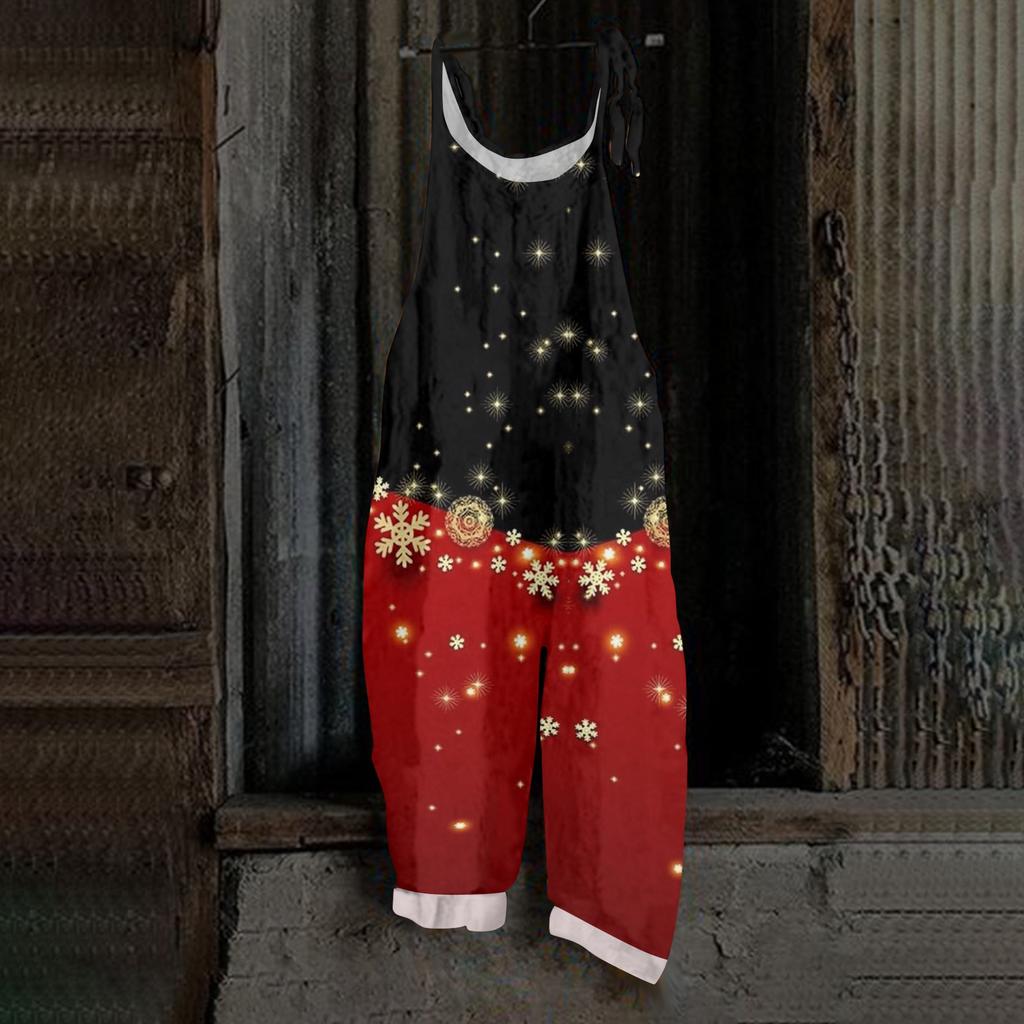Tuta Stampata di Natale da Donna Casual Larga Vintage Cotone Lino Tuta per le Feste Uso Quotidiano