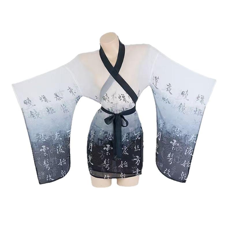 Ink painting sexy underwear gradual change color Hanfu sexy bathrobe soft yarn antique style of the Republic of China style ancient costume
