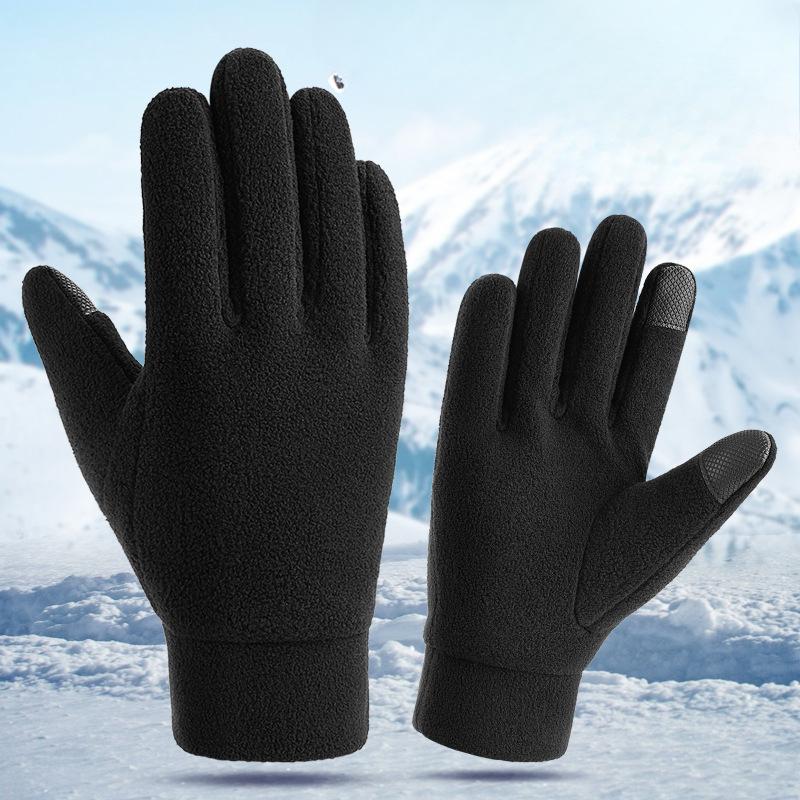 Warm Gloves Double-layer Fleece Thickened Cold Proof Touch Screen for Men and Women Driving and Riding Fleece Winter Gloves