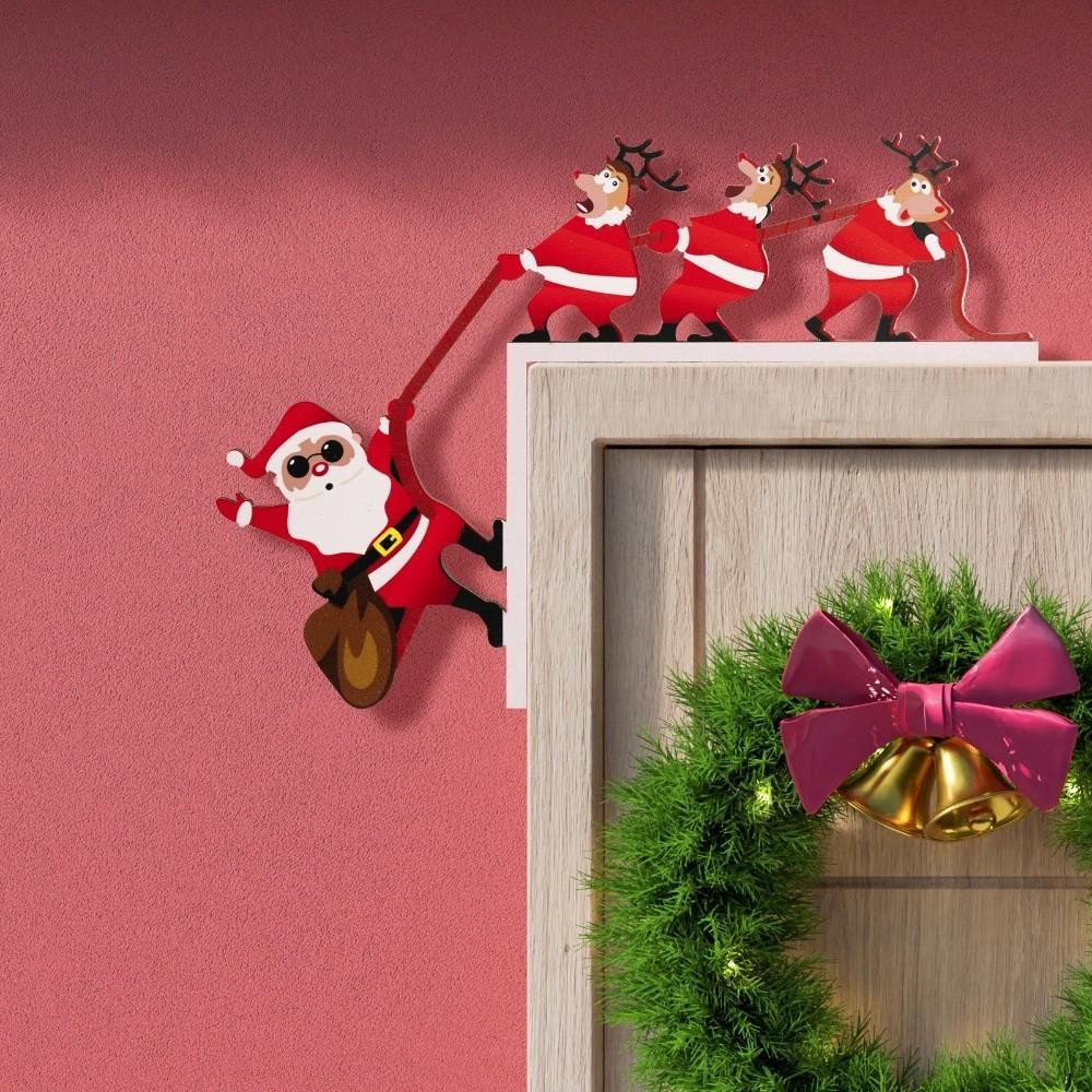 Santa Claus Door Frame Decoration Paper Versatile Paper Door Corner Easy To Install Decorative Uses Santa Claus Elk Sign
