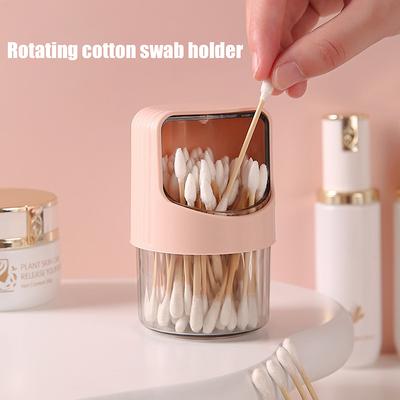 Transparent Cotton Swab Storage Box Rotating With Lid Dustproof Desktop Cotton Swab Storage Box Plastic Toothpick Storage Jar