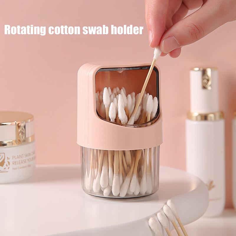 Transparent Cotton Swab Storage Box Rotating With Lid Dustproof Desktop Cotton Swab Storage Box Plastic Toothpick Storage Jar