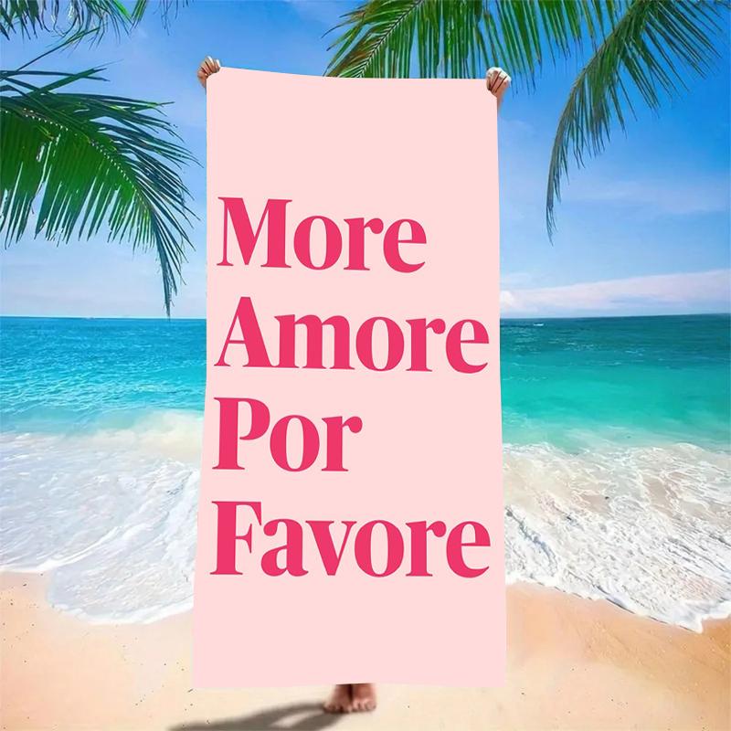 Y2K Aesthetic Amore Love Letter Microfiber Beach Towel Oversized Extra Large Girly Pink Typography Pool Blanket for Women Her