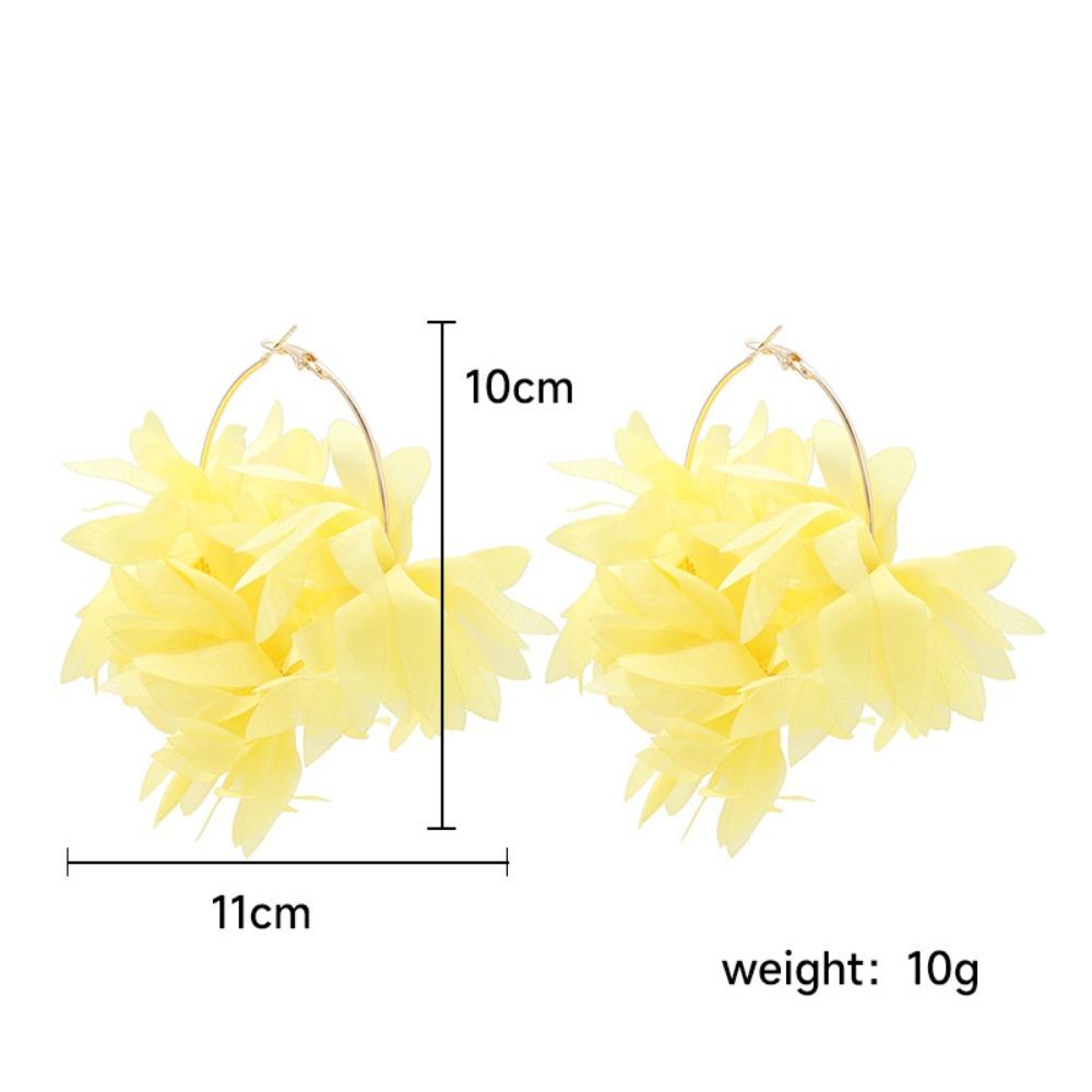 Boho Leichte Chiffon Blumen Creolen Weiße Blume Hängeohrringe für Damen Braut Strand Hochzeitsfeier Statement Schmuck