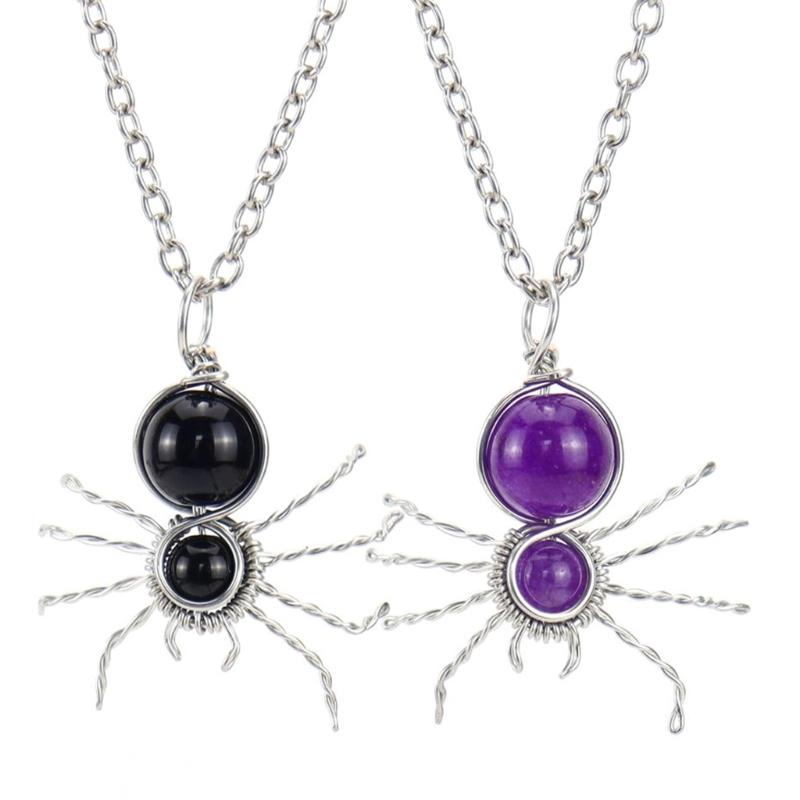 Handmade Colorful Rough Stone Necklaces Crystal Spiders Pendant Neckchains Adjustable Length Chain Jewelry Accessories