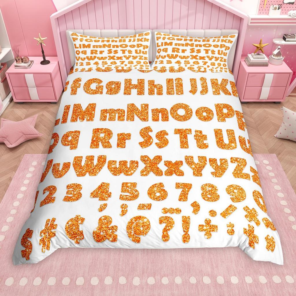 Homewish Cartoon Alphabet Duvet Cover Set For Kids Children Colorful Digital Table Comforter Cover Set School Theme Bed Set