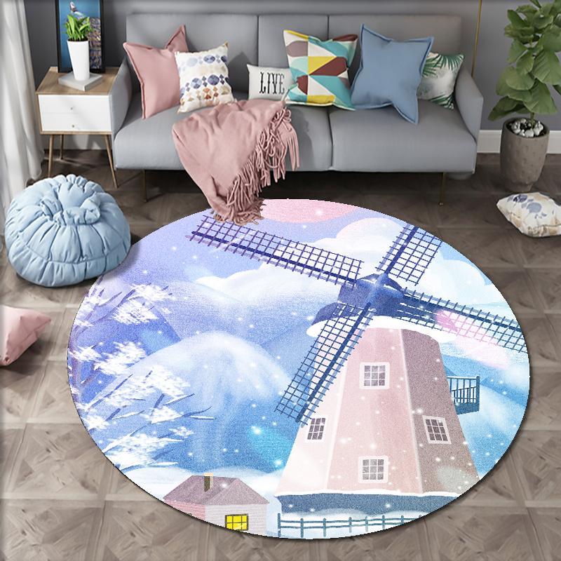 Cartoon Christmas Carpet Round Carpet Santa Claus Sofa Carpet Home Living Room Bedroom Bathroom Printed Decorative Carpet
