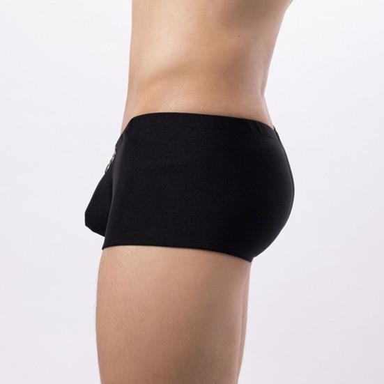 Men Boxers Zipper Closure Low Waist Elastic Solid Color U Convex Soft Breathable