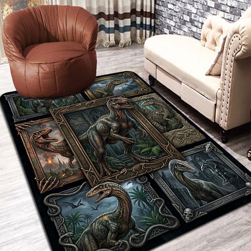 Dinosaur Evolution Pattern Rug Floor Mat for Living Room or Bedroom Soft and Comfortable Carpet a Gift for Birthday and Holiday.