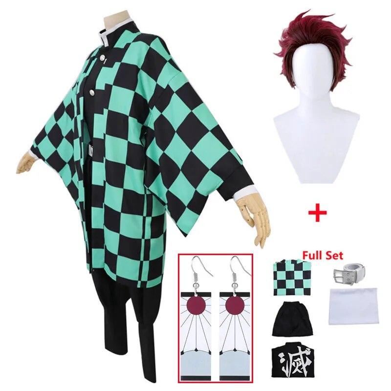 Anime Demon Slayers Cosplay Costume Tanjirou Kamado Kimetsu No Yaiba Men Kimono Uniform Disfraz Halloween Party Demonias Clothes